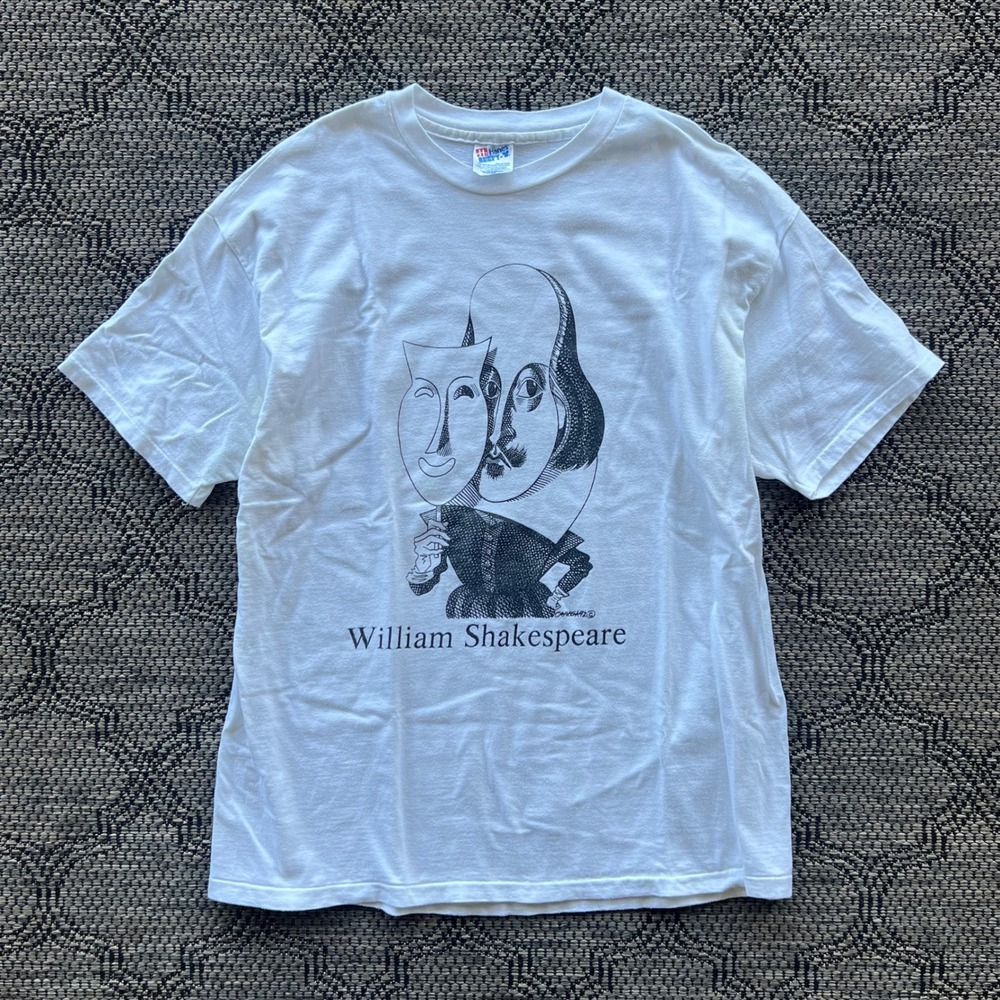 Vintage William Shakespeare T-Shirt Mens XL White 1992 Art Playright